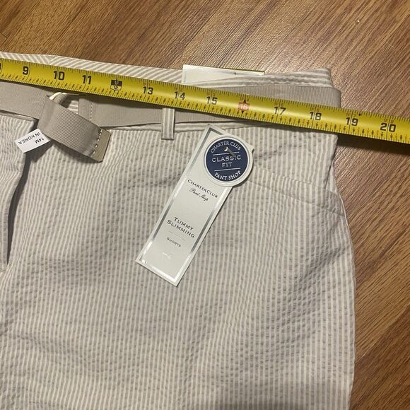 Macy's Charter Club Seersucker Beige Shorts 14 Stretch Tummy Control Stripe NWT - Picture 6 of 10
